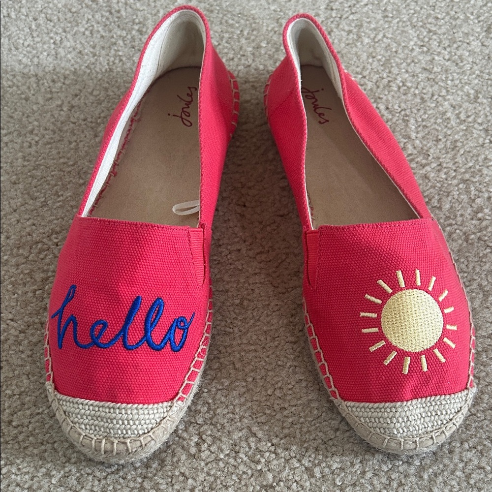 Joules Dark Coral Shelbury Hello Sunshine Canvas Espadrlles sz 8/8.5